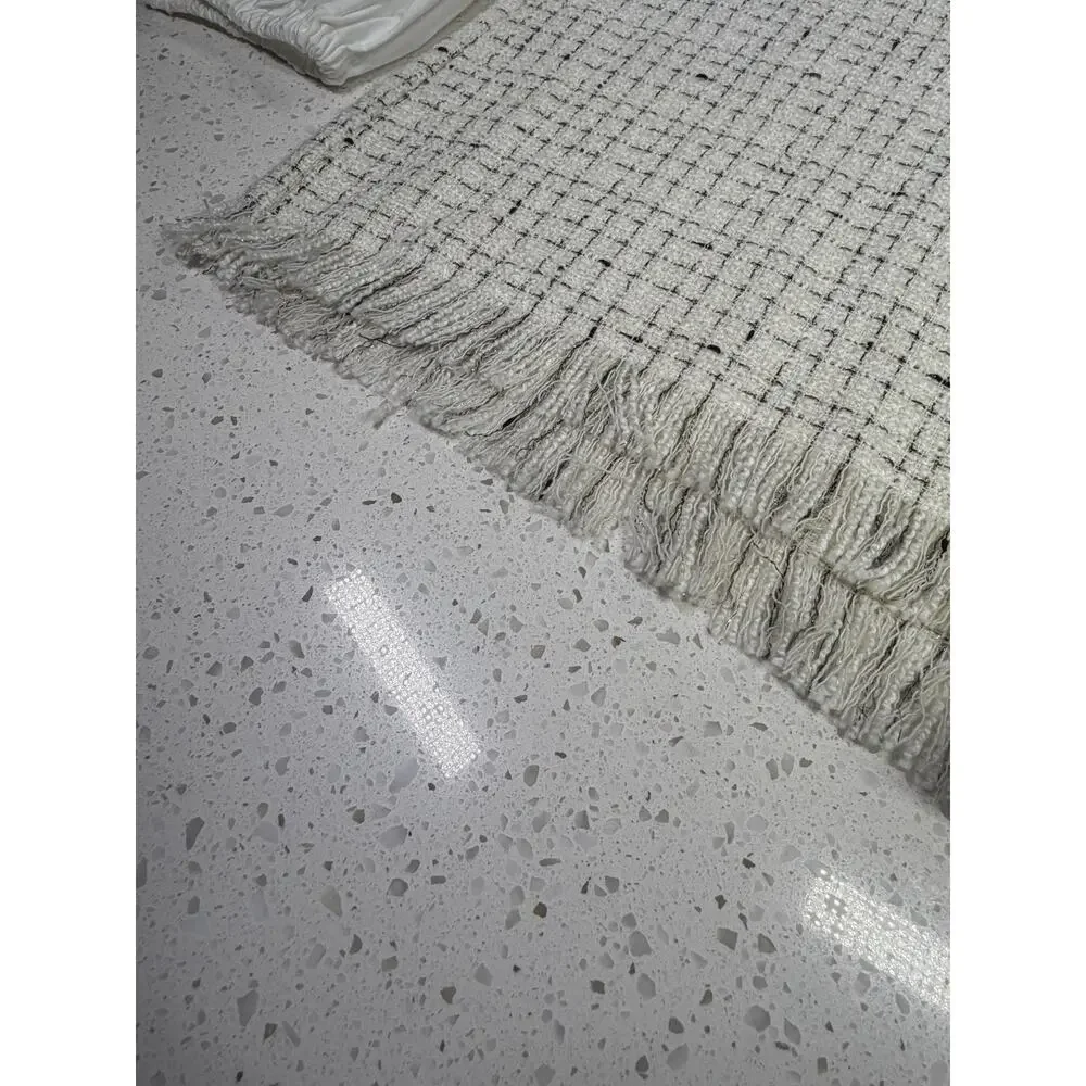 ZARA Textured Tweed Crop Top Blouse Puff Sleeve White size L - Picture 5 of 9